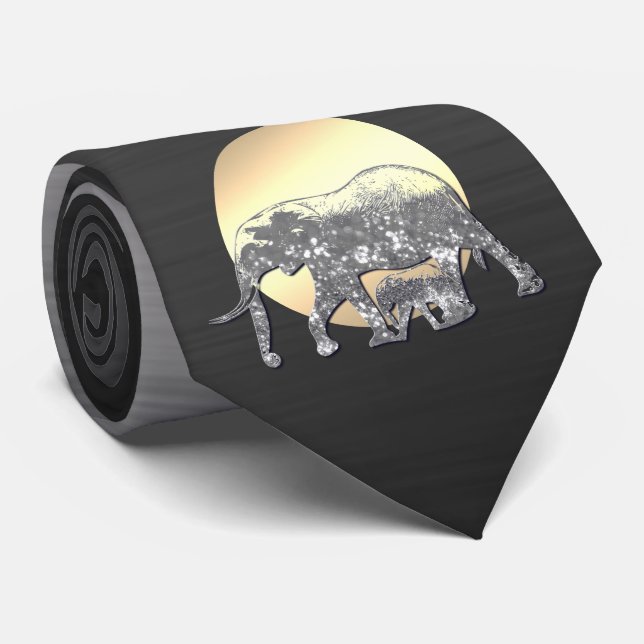 Cravate Maman et bébé éléphant au soleil couchant (Roulé)