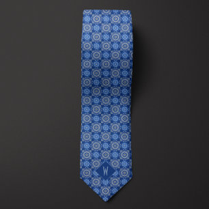 Cravate Mandala Monogramme Bleu Ciel