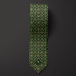 Cravate Mandala Monogramme Géométrique Vert de Mousse