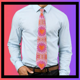 Cravate Mandala Motif avec coeur orange et rose