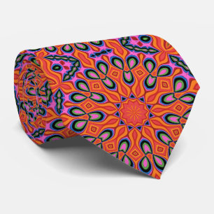 Cravate Mandala Retro Orange Hipster Decor