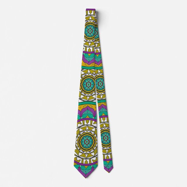 Cravate Mandala violet et vert (Devant)