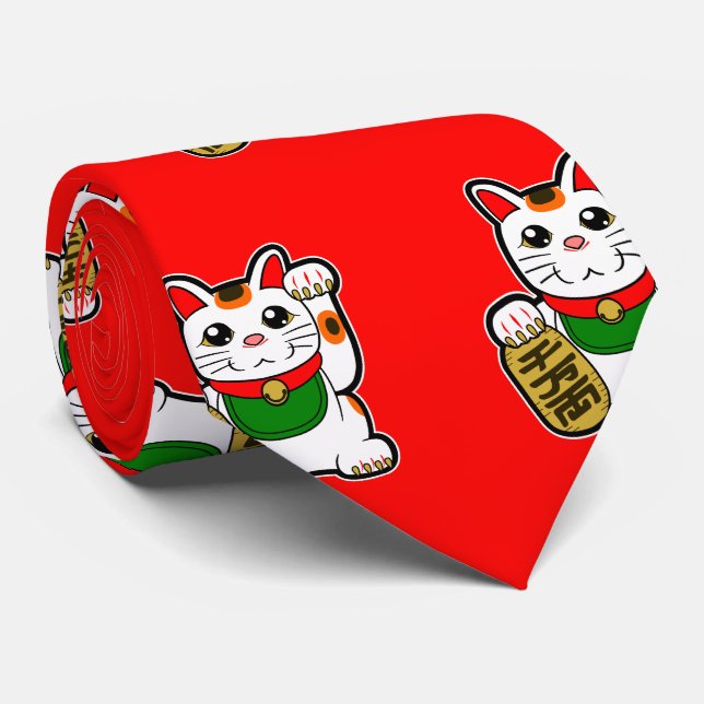 Cravate Maneki Neko : Lucky Cat japonais (Roulé)