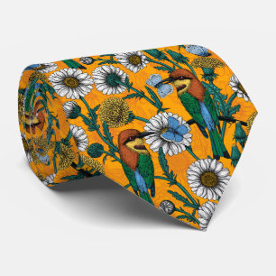 Cravate Mangeurs d'abeilles, papillons bleus et marguerite