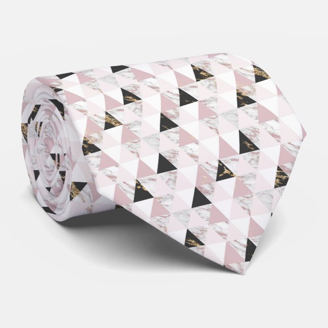 Cravate Marbre blanc noir rose - Hommes géométriques (Roulé)