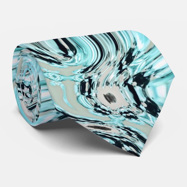 Cravate marbre chic tourbillons menthe aqua bleu ondulatio (Roulé)