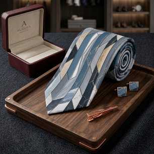 Cravate Marbre géométrique mosaïque bleu ardoise de luxe