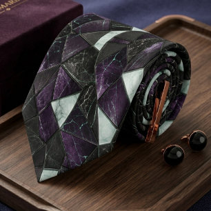 Cravate Marbre Géométrique Royal Violet et Noir de Luxe