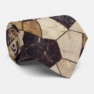 Cravate Marbre mosaïque bleu marine et or de luxe