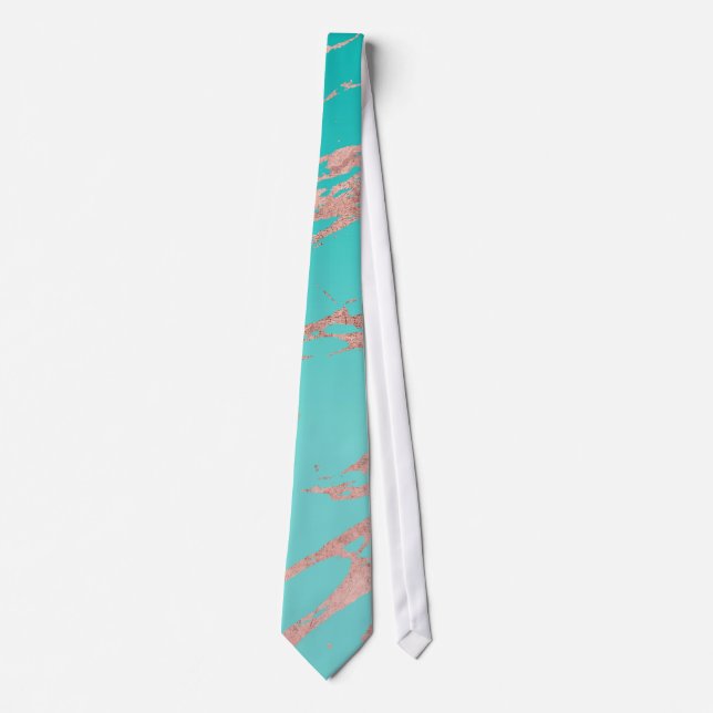 Cravate Marbre rose chic moderne de bleu d'or (Devant)