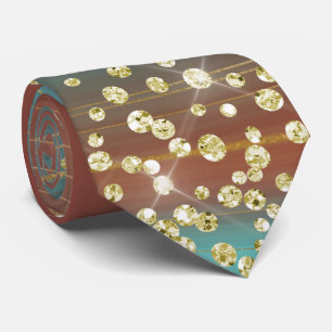 Cravate Marbre turquoise et rouille Parties scintillant or