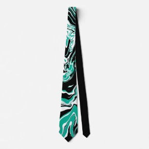 Cravate Marbre turquoise, noir et blanc comme