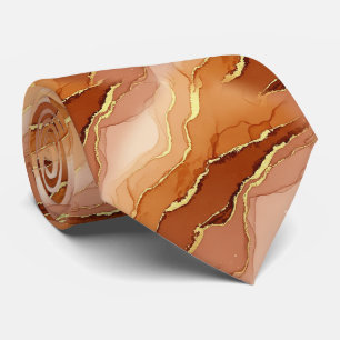 Cravate Marbre Veine d'Or Terracotta - Luxe Chaud (6)