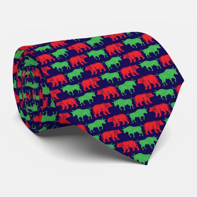 Cravate Marchands Green Bull & Red Bear, Bleu foncé BG (Roulé)