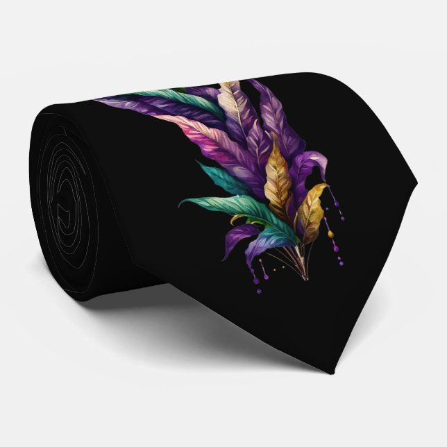 Cravate Mardi Gras Aquarelle Feuille Or Vert pourpre (Roulé)