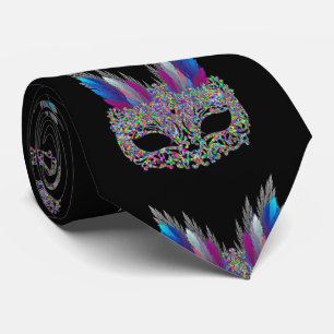 Cravate Mardi Gras Carnaval Masque de plumes NeckTie