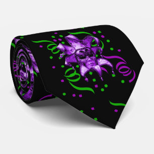 Cravate Mardi Gras Carnaval Masque Violet Avec Confetti
