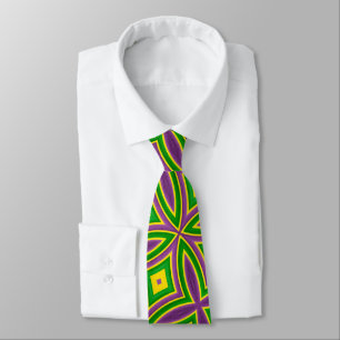Cravate Mardi Gras Green Yellow Purple Motif