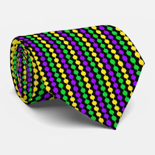Cravate Mardi Gras Vert, Jaune, Perles violettes sur Noir