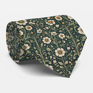 Cravate Marguerites gothiques Dessin floral romantique vin