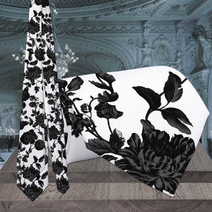 Cravate Mariage à la vigne florale noire et blanche