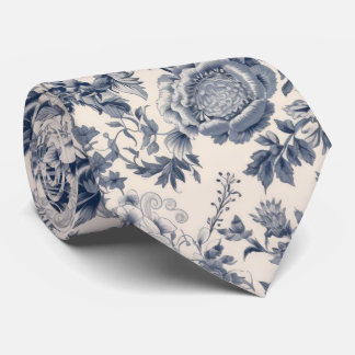 Cravate Mariage à motif de toile florale bleue