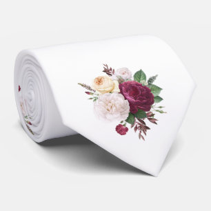 Cravate Mariage aux Roses Blanches et Bourguignonnes
