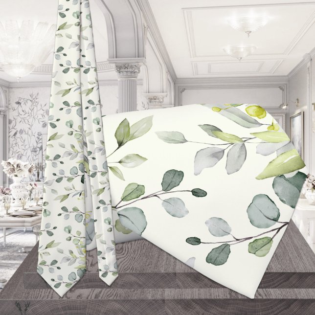 Cravate Mariage blanc crémeux Eucalyptus (Créateur téléchargé)