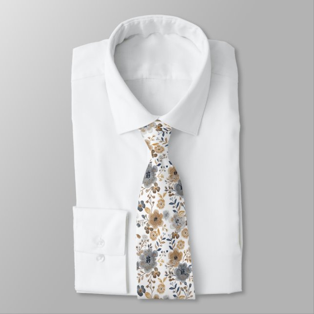 Cravate Mariage Bohème Fleur Gris Brun Couleur Neutre pour (Attaché)