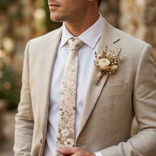 Cravate Mariage Botanique Neutre Crème Brun Mocha