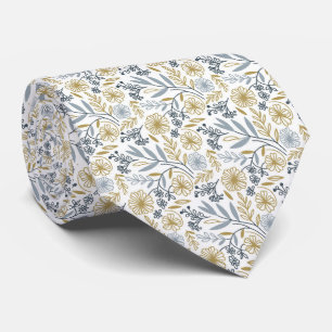 Cravate Mariage Chic Motif Floral Et Feuilles Jaunes