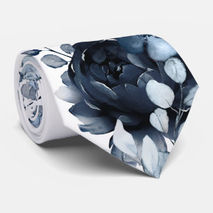 Cravate Mariage de jardin au bleu de marine blanc paeonie 