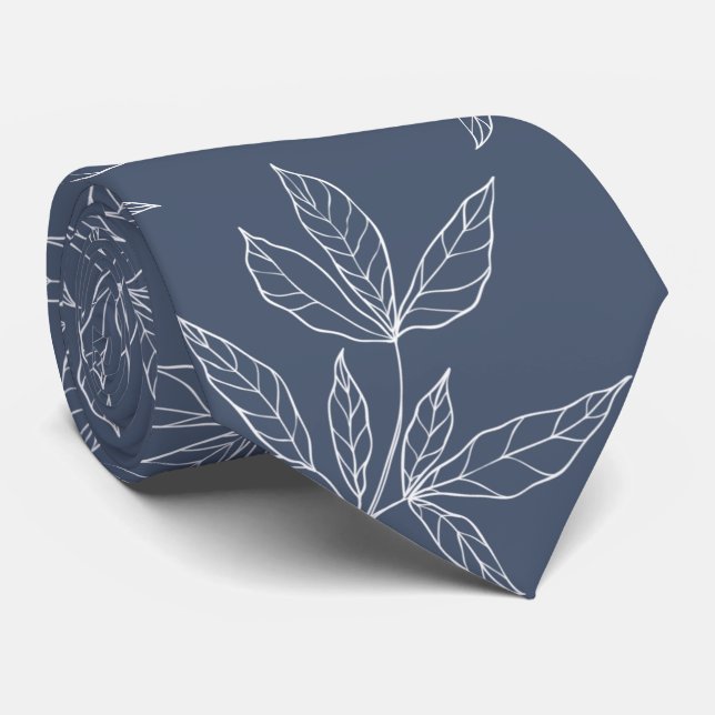 Cravate Mariage de la feuille de pivoine blanche et marine (Roulé)