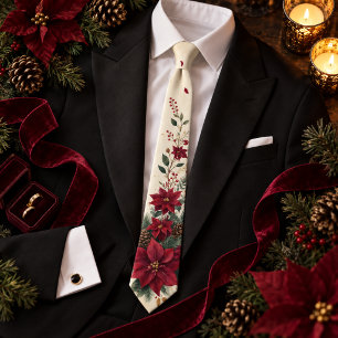 Cravate Mariage de Noël botanique poinsettia de Bourgogne