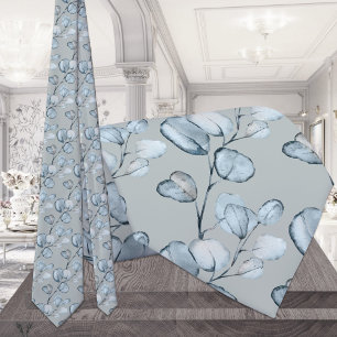 Cravate Mariage Dusty Blue Eucalyptus Argenté et Sauge