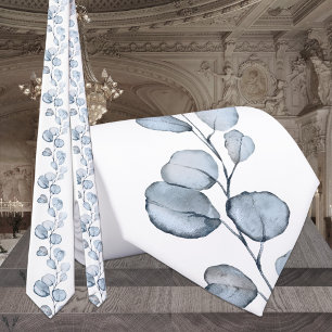 Cravate Mariage élégant Eucalyptus Bleu Poussiéreux & Blan
