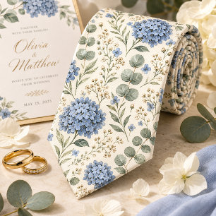 Cravate Mariage élégant Hydrangea & Eucalyptus