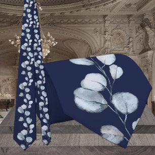 Cravate Mariage élégant Navy & Dusty Blue Eucalyptus