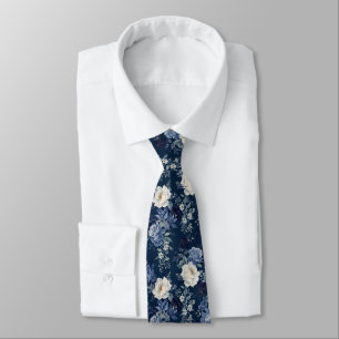 Cravate Mariage en cascade de pivoines blanches et bleues 
