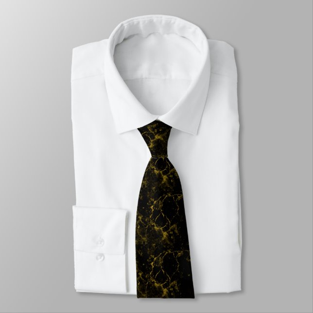 Cravate Mariage en marbre noir et or Parties scintillant  (Attaché)