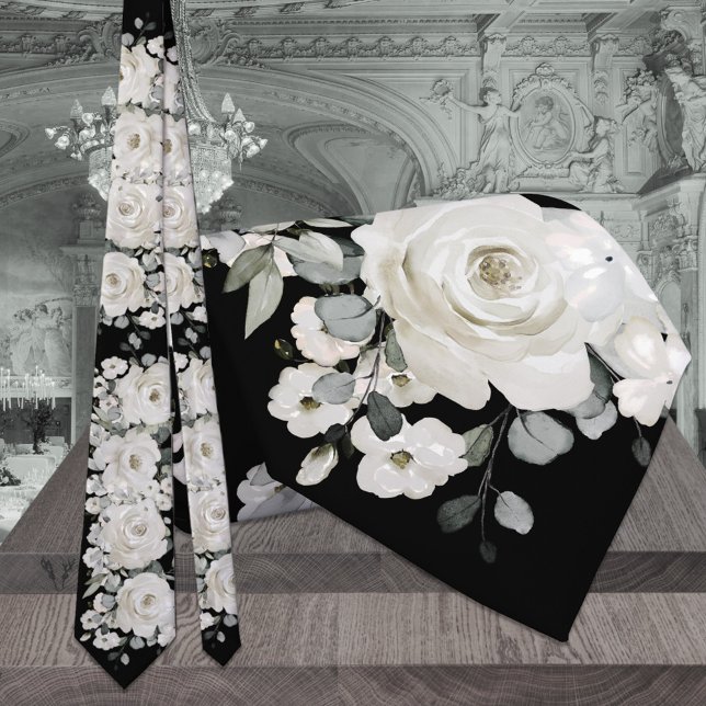 Cravate Mariage Eucalyptus noir et blanc (Créateur téléchargé)
