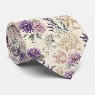 Cravate Mariage Fleur de Chardon Pourpre et Fleurs Sauvage