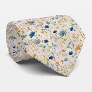 Cravate Mariage Fleur sauvage bleu clair et doré