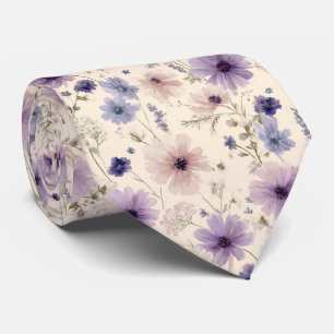 Cravate Mariage Fleur sauvage de Cosmos bleu et violet dou