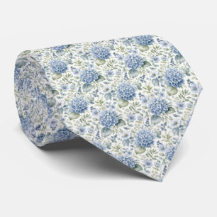 Cravate Mariage Fleurs Aquarelle Hydrangea Bleu Groom 