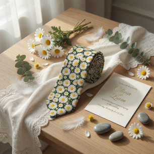 Cravate Mariage Floral à la Marguerite Blanche