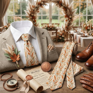 Cravate Mariage Floral Automnal Bohème Herbe de Pampas Bot