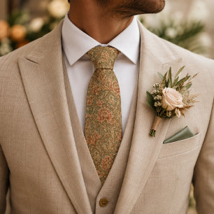 Cravate Mariage Floral Baroque Terre Cuite & Vert Sauge