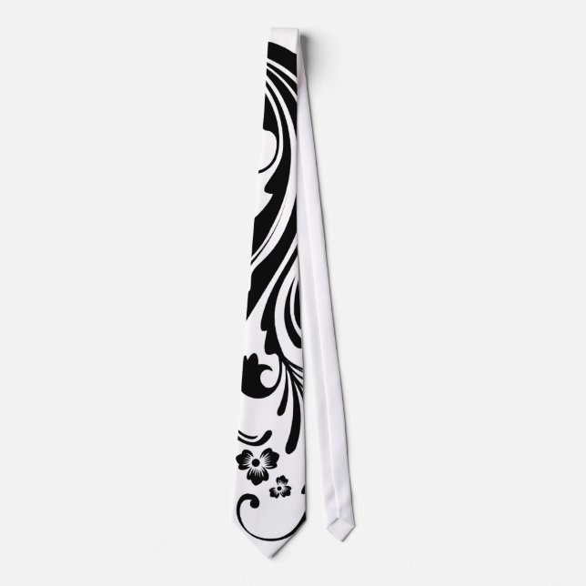 Cravate Mariage floral noir et blanc (Devant)