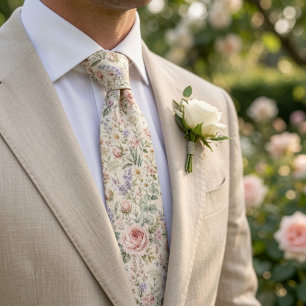 Cravate Mariage Luxueux aux Roses de Jardin